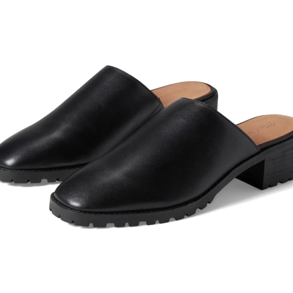 The Mindy Lugsole Mule in Leather (Black)